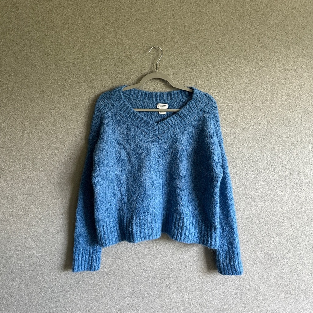 Club Monaco Wool Blue V-Neck Oversized Crop Sweater XS